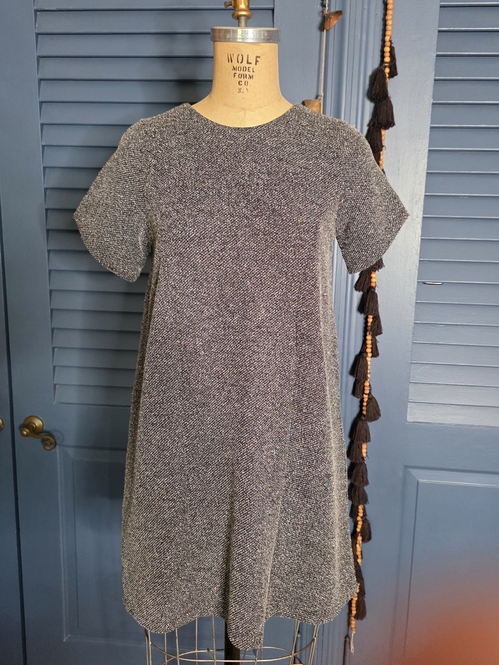 Haute Monde Heathered Gray Short-Sleeve A-Line Knit Dress